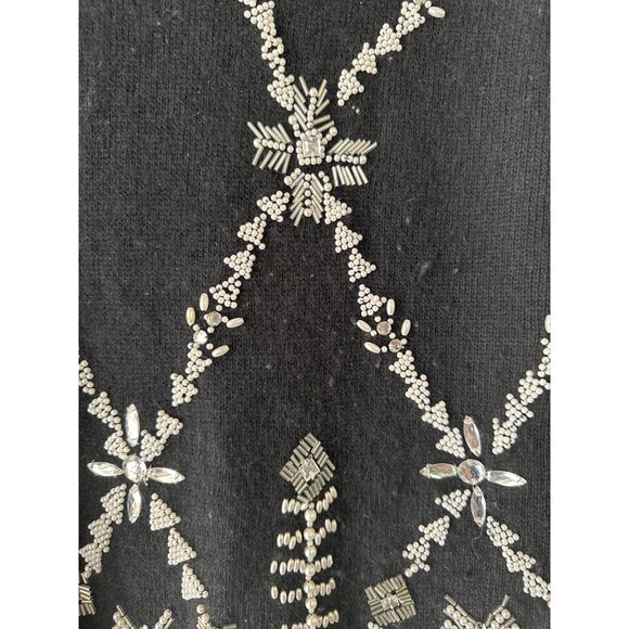 Vtg Marisa Christina Black Silver Beaded Sweater Lamb's Wool Angora Rabbit Hair - Picture 4 of 9
